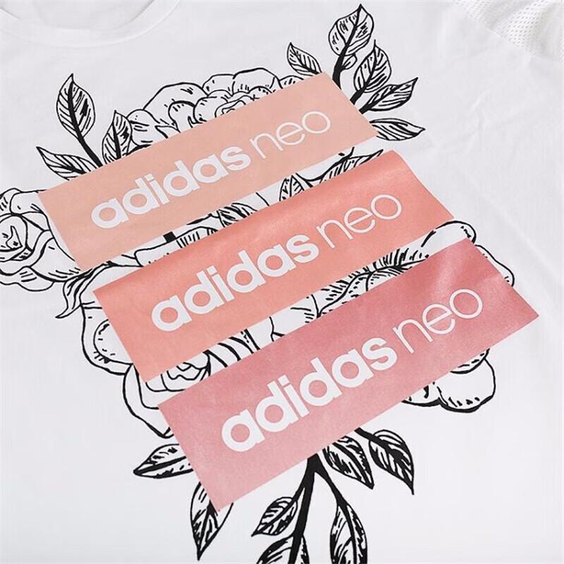 adidas Футболка Neo Casual Sports с круглым вырезом и коротким рукавом, с заниженной линией плеч, женская, белая DU2373