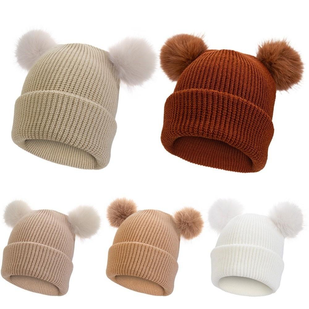 Plush Ball Baby Knit Hat Solid Color Newborn Turban Cap Infant Bonnet Winter Autumn Season