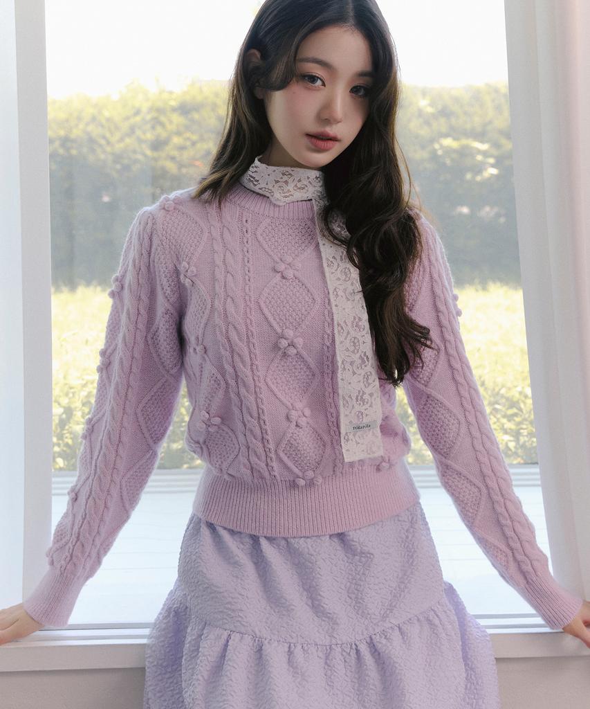 ROLAROLA Pompom Cable Knit Lavender