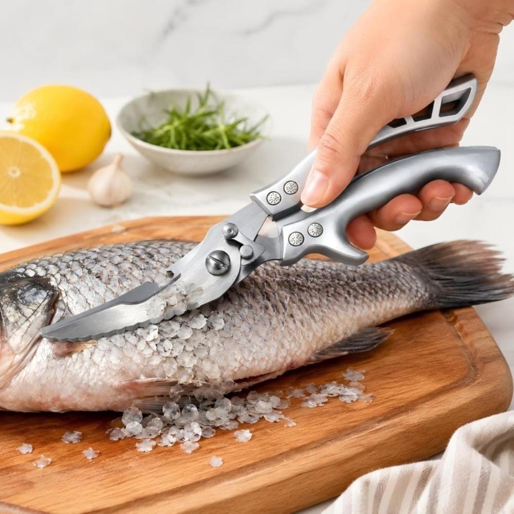 Kitchen Scissors with Fish Scaler Bottle Opener Spring Loaded Multi-Purpose Scissors for Meat Chicken and Fish5