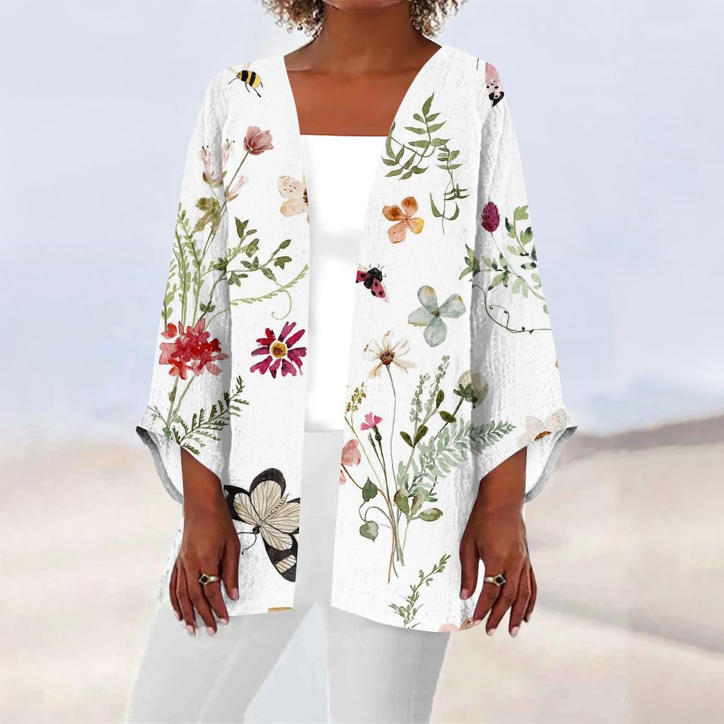 Женская повседневная модная легкая куртка средней длины с принтом в стиле ретро, ​​кардиган