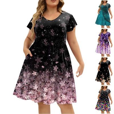 Женское платье больших размеров с v-образным вырезом и модным принтом, свободное удобное платье с большим подолом