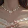 Elegant  Rose Pearl Bead Necklace For Women Temperament Camellia Flower Clavicle Chain Necklace Women'S Jewelry Gift