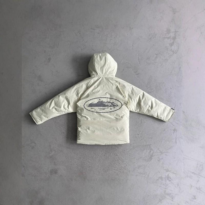 Corteiz Devil Island Hooded Cotton Puffer Jacket Mens Loose Winter Warm Streetwear