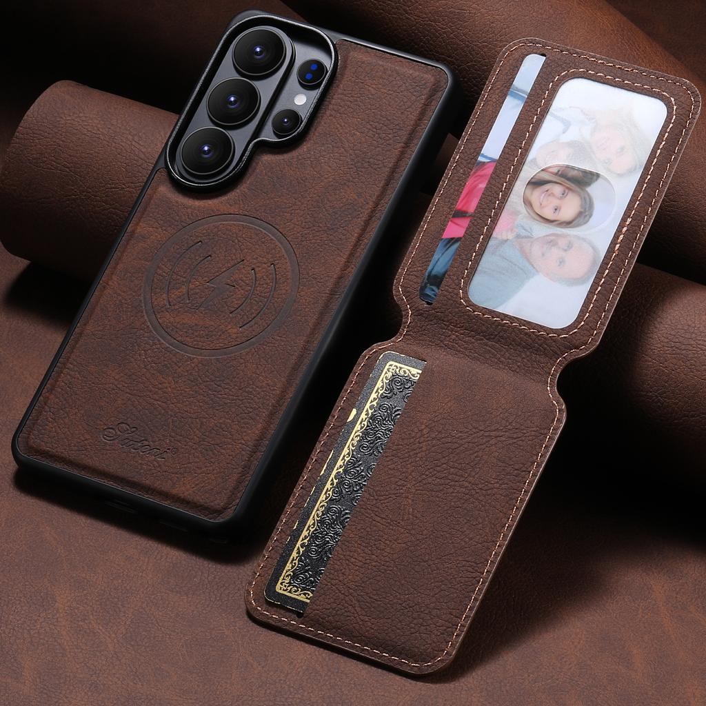 Leather Phone Case for Samsung Galaxy S26 Ultra S25 S24 Plus S23 S22 Note20U Magnet Wireless Charging Card Slot Wallet Cover