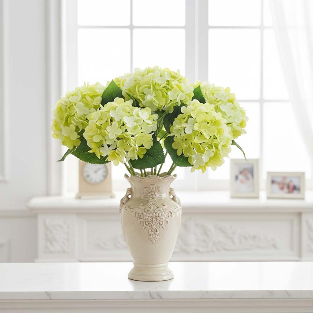 4Pcs Green Artificial Hydrangea Flowers, Large Fake Hydrangea Flower with Stems, for Indoor Wedding Table Centerpieces Party Decor