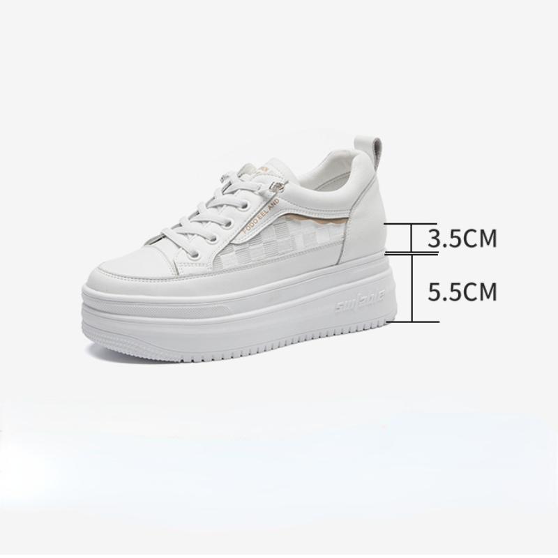 9cm Inner Raised Mesh Leather Small White Shoes for Women's 2024 Summer New Thick Soles, Versatile Casual Shoes for Students