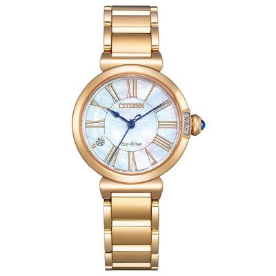 Часы с дизайном Ландыш и Золотом EM1063-89D Женские Eco-Drive с Бриллиантами, Водонепроницаемые,