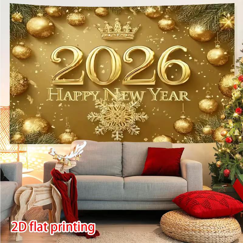 2D Gold 2026 Happy New Year Banner Backdrop Christmas Ornament New Year Eve Party Decor Background