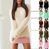 Women Sweater Solid Color Soft Fluffy Irregular Hem Knitted Pullover for Daily Wear