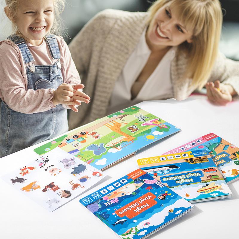 Children'S Early Education Puzzle Magic Static Sticker Animal Traffic Cognition Repeatedly Paste Jelly Book Paper Toy
