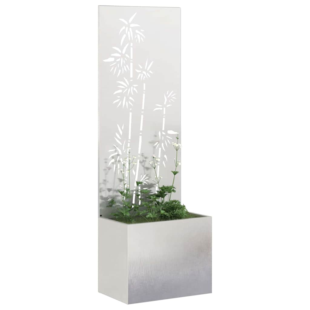 Garden Privacy Screen Canvas Floral Silver 50 x 150 cm Stainless Steel
