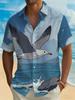 1pc Men'S Summer Short Sleeve Button-Up Shirt, Summer Seaside Seagull Print Lapel Short Sleeve Button-Up Shirt, Fresh Healing Deep Blue Ocean Sky