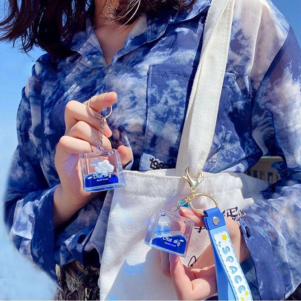 Подвеска Blue Sky Oiled Accessories Quicksand Keychain Car Key Ring Square Bottle Acrylic Keyring