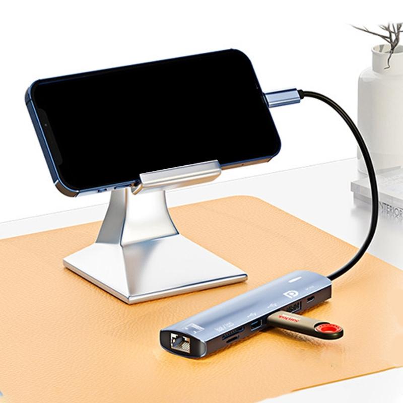 Устройство расширения 7-в-1 USB Type C с поддержкой 60 Гц, PD100W зарядкой, портом RJ45 и кардридером для ноутбука