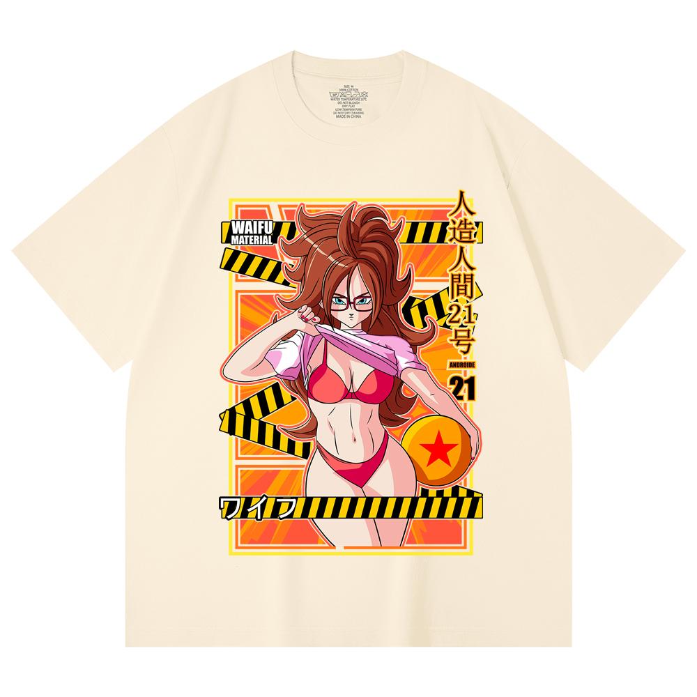 230 г/м² 100% хлопок Dragon Ball V25 Андроид 21 Ваифу Принт Унисекс Тяжелая хлопковая футболка