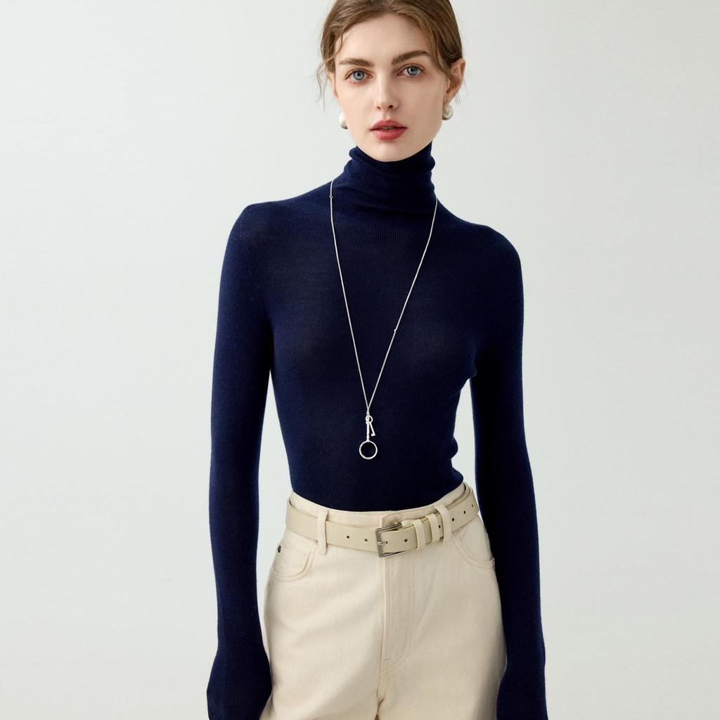 Women's High Neck Seamless Wool Sweater - Autumn/Winter Knit Base Layer