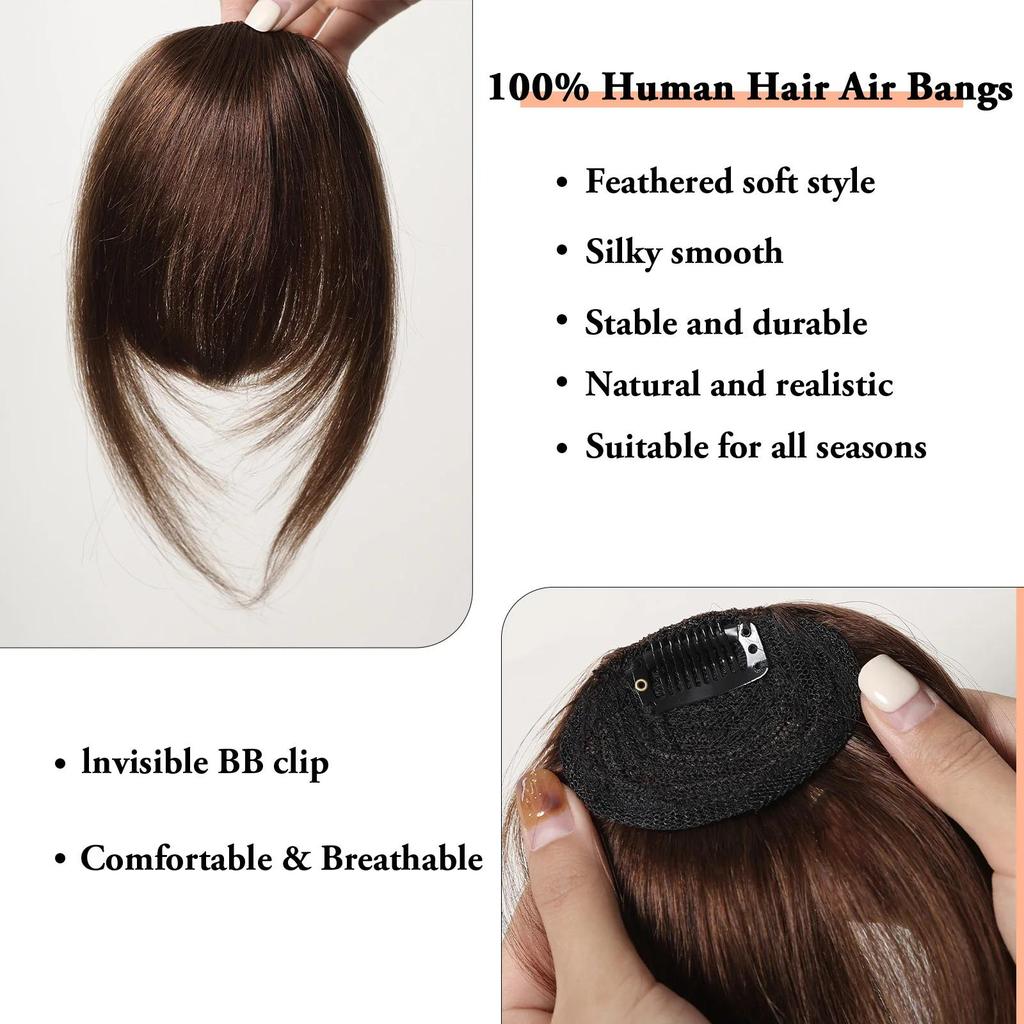 HAIRCUBE Натуральные прямые человеческие волосы Remy Челка Коричневые человеческие волосы Тупая челка Человеческие волосы для женщин Наращивание волос Воздушная челка Кусочки 4,5 дюйма