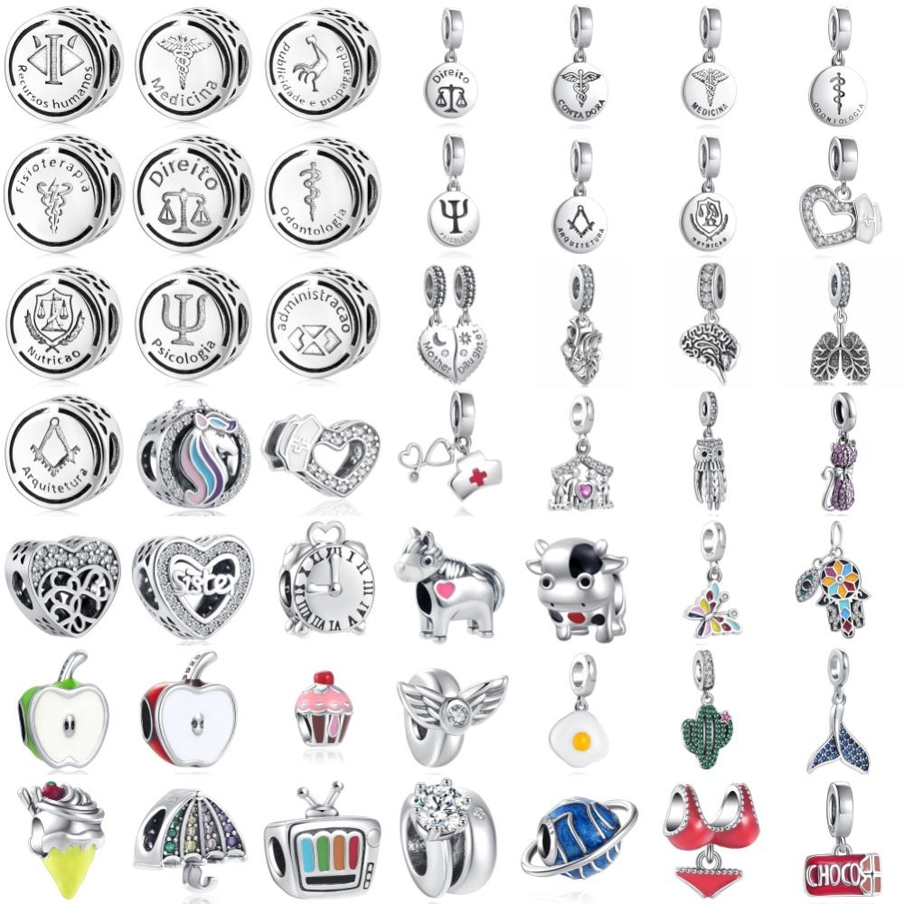 New 925 Silver Medical Legal Psychology Pendant Beads Suitable for Original Bracelets DIY Jewelry Nurse Doctor Lawyer Gifts