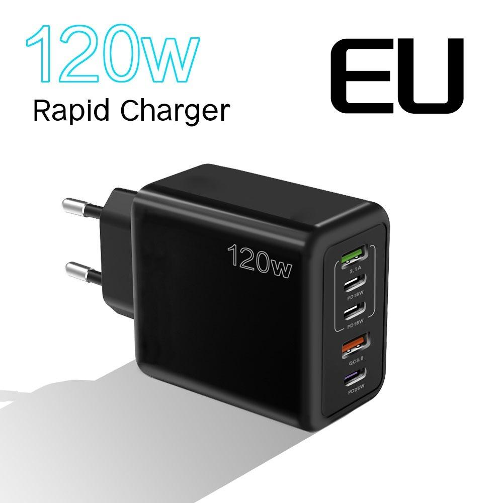 3PD + 2USB Phone Charger Adapter 120W PD Charger Universal USB C Charger
