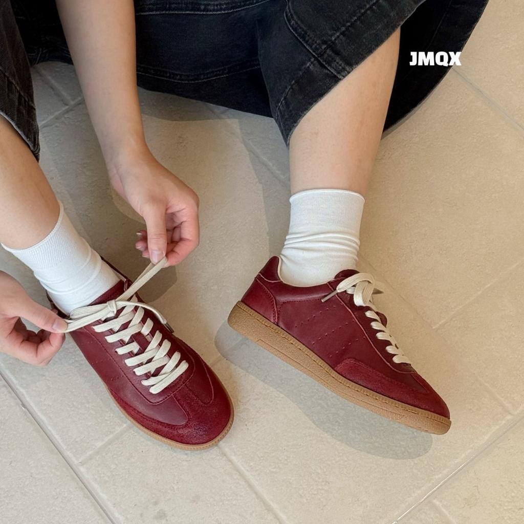 Европейский красный немецкие тренировочные туфли женские 2025 осень новые кожаные на плоской подошве ретро классические спортивные и повседневные универсальные кеды