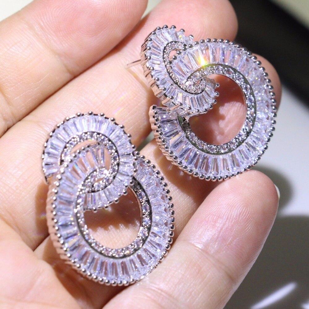 Прямая доставка, уникальные роскошные ювелирные изделия Choucong, стерлинговое серебро 925 пробы, Т-образный вырез, полностью прозрачный белый 5A CZ, серьги с бесконечным кругом для женщин