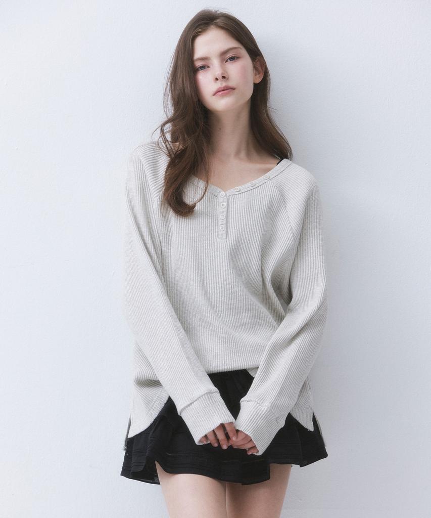 Deotiseu Футболка с пуговицами Boxy Waffle(6color)_Tt5S214