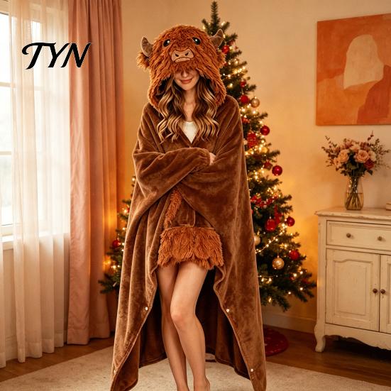 Wearable Blanket Hoodie Animal Hoodie, Adults Oversized Fleece Sweatshirt Themed Sleepwear, Halloween Cosplay Costume Plush Hooded Cape Shawl