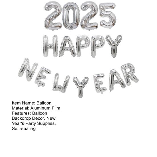 Набор воздушных шаров с Новым годом 2025 года, самозапечатывающиеся воздушные шары из алюминиевой фольги, баннер с Новым годом, фон для вечеринки в канун Нового года, декорации