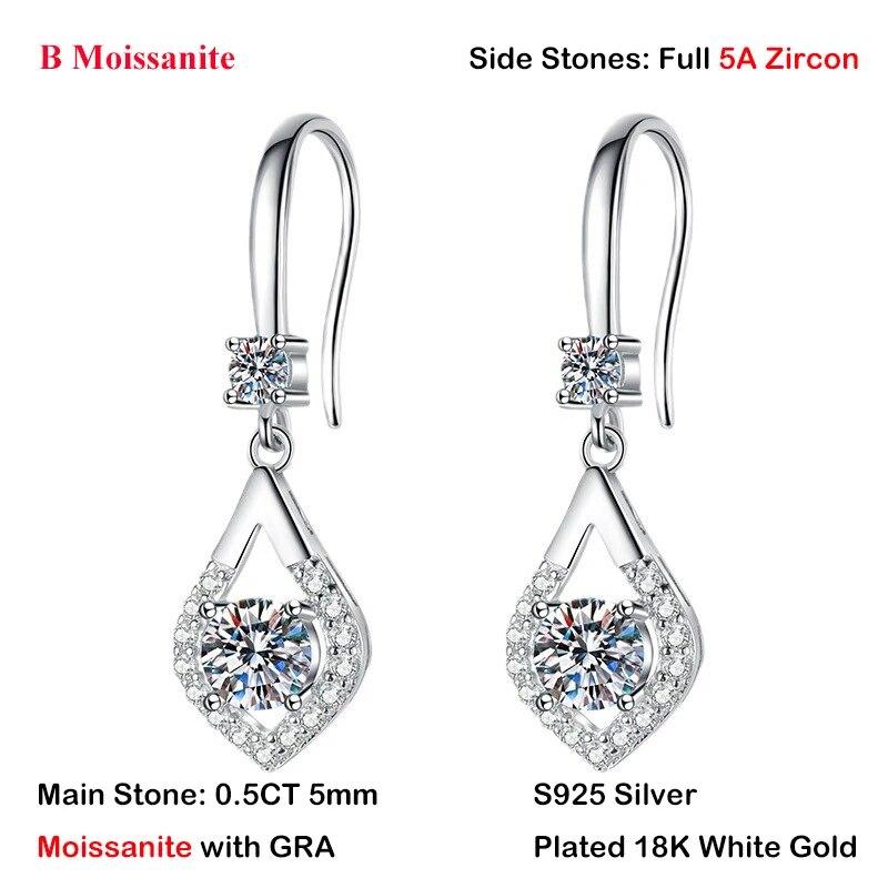 Модные серьги-капли с муассанитом и бриллиантами 0,5 карата, 5 мм, для женщин, свадебные ювелирные изделия, серьги S925 с посеребренным покрытием PT950