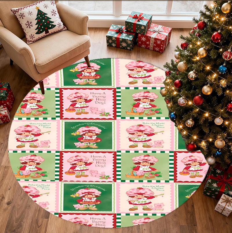 Strawberry Shortcake Pattern Round Rug, Indoor/Outdoor Mat, for Picnic, Gameroom, Bedroom, Office, Living Room, Home Decor Carpet, Birthday Gift