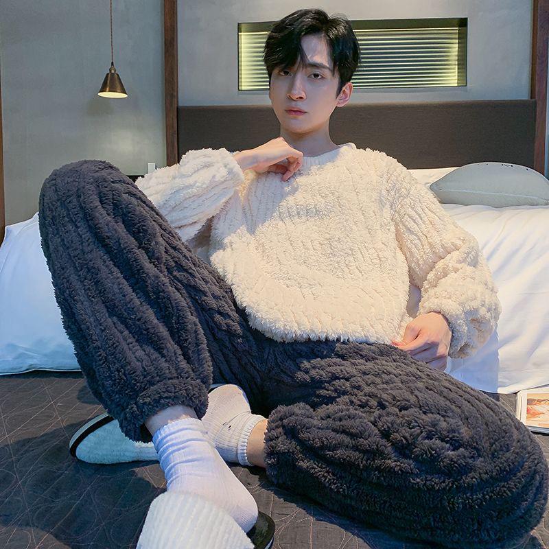 Мужская пижама из кораллового флиса — плотная, теплая зимняя фланель для подростков и старшеклассников