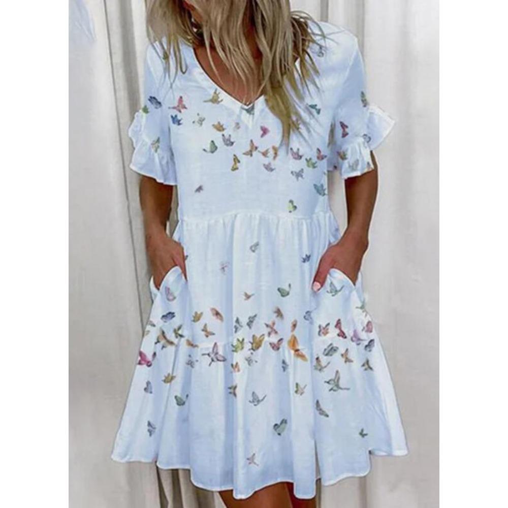 JPNTKY Женская мода лето весна короткие рукава V-образный вырез повседневные платья