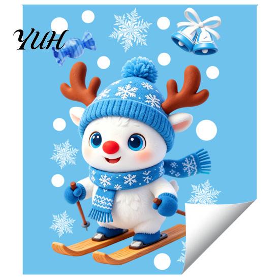 Decorative Window Sticker Christmas Static Glass Sticker, Santa Claus Snowman Reindeer PVC Cling, Reusable Waterproof Decal for Holiday Party Supplies