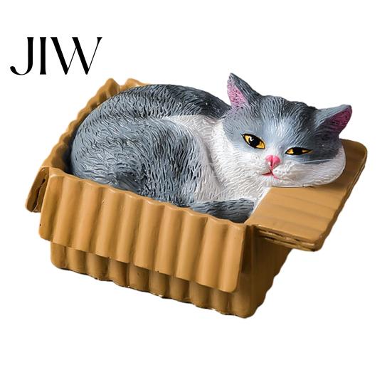 Cute Animal Car Console Decor Mini Cat Ornaments, Simulation Express Carton with Resin Kitten Figurines, Realistic Shelf Ornament Desktop Dashboard