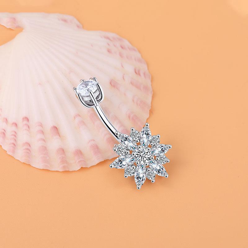 Кольцо для пирсинга пупка из стерлингового серебра 925 пробы с бриллиантом в виде подсолнуха