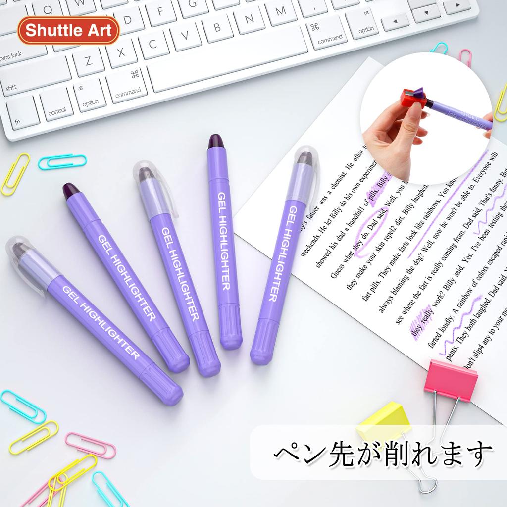 Shuttle Art Highlighter Purple Pastel Solid Fluorescent Fluorescent Retractable Gel with Clear for Marking Convenient Storage Pens, Color, 5-Pack,