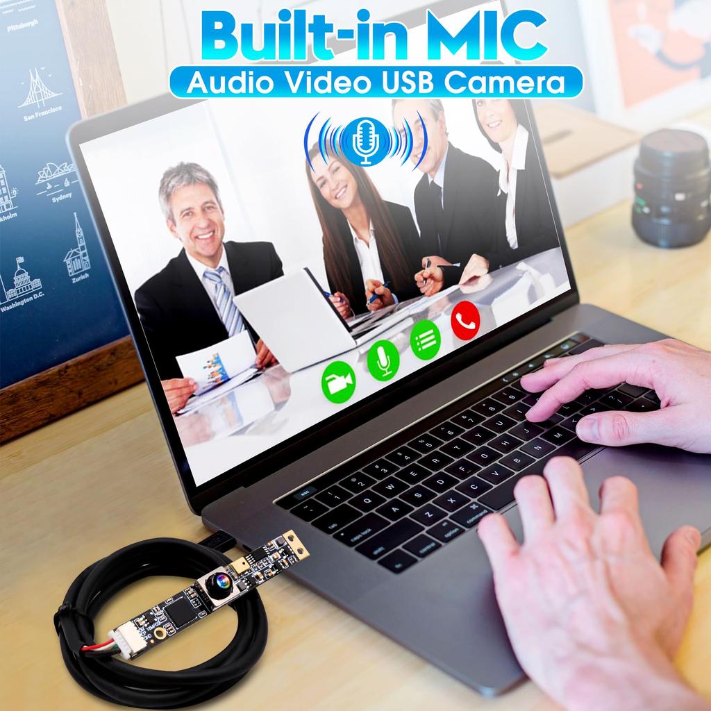 16MP USB ELP 4K USB Webcam Module with Microphone for Ultra Mini Light Security PC CCTV Laser Compatible with and Mac OS Camera, Autofocus, Computers,