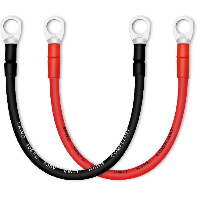 4 AWG Battery Cables with 3/8 inch Copper Terminals(2PCS 1FT)