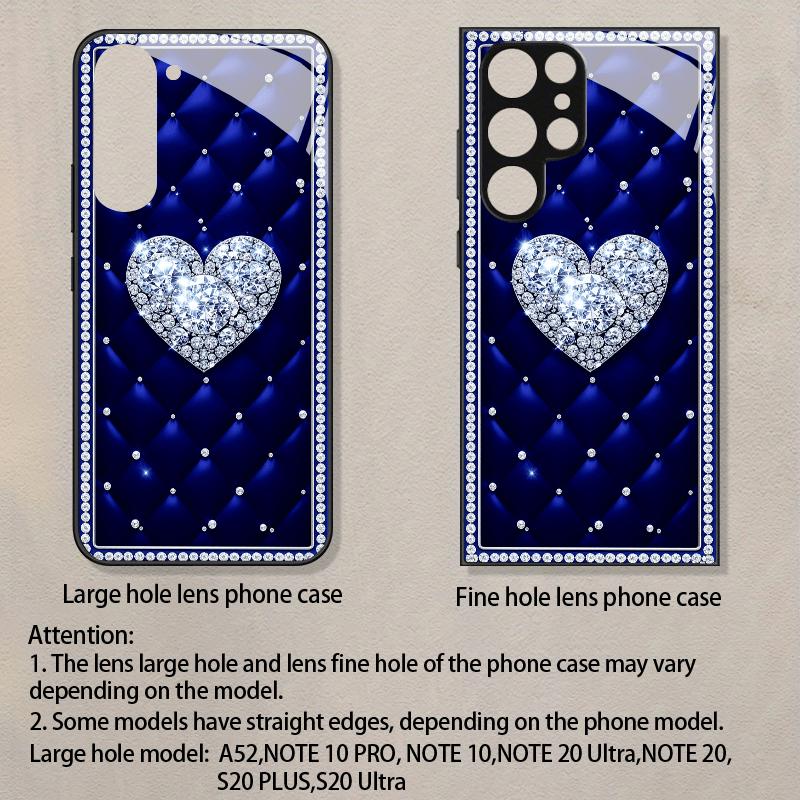 Blue Quilted Diamond Heart Glass phone case mobile phones fashion phone cases for Samsung Galaxy S26 S25 S24 S23 FE Ultra Plus
