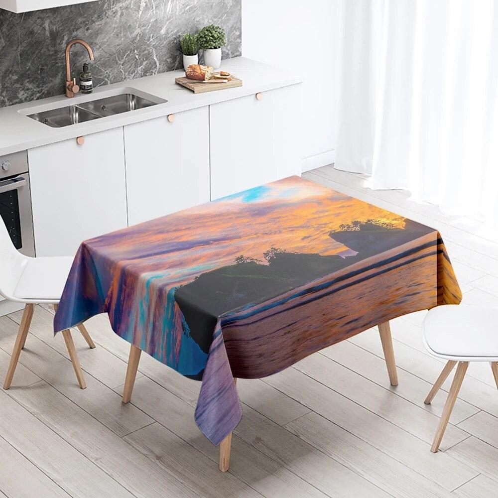 Natural Scenery Tablecloth Sunset  Anti-fouling Waterproof Rectangular Kitchen Dining Table Home Decoration