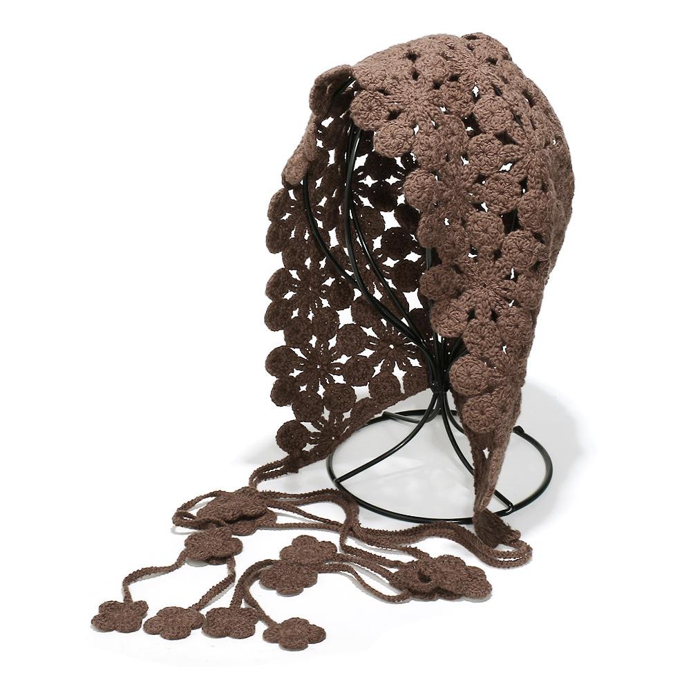 Этнический стиль ручной вязки ажурная шляпа с бахромой богемная цветочная вязаная крючком шапка-пуловер головная шапка женская