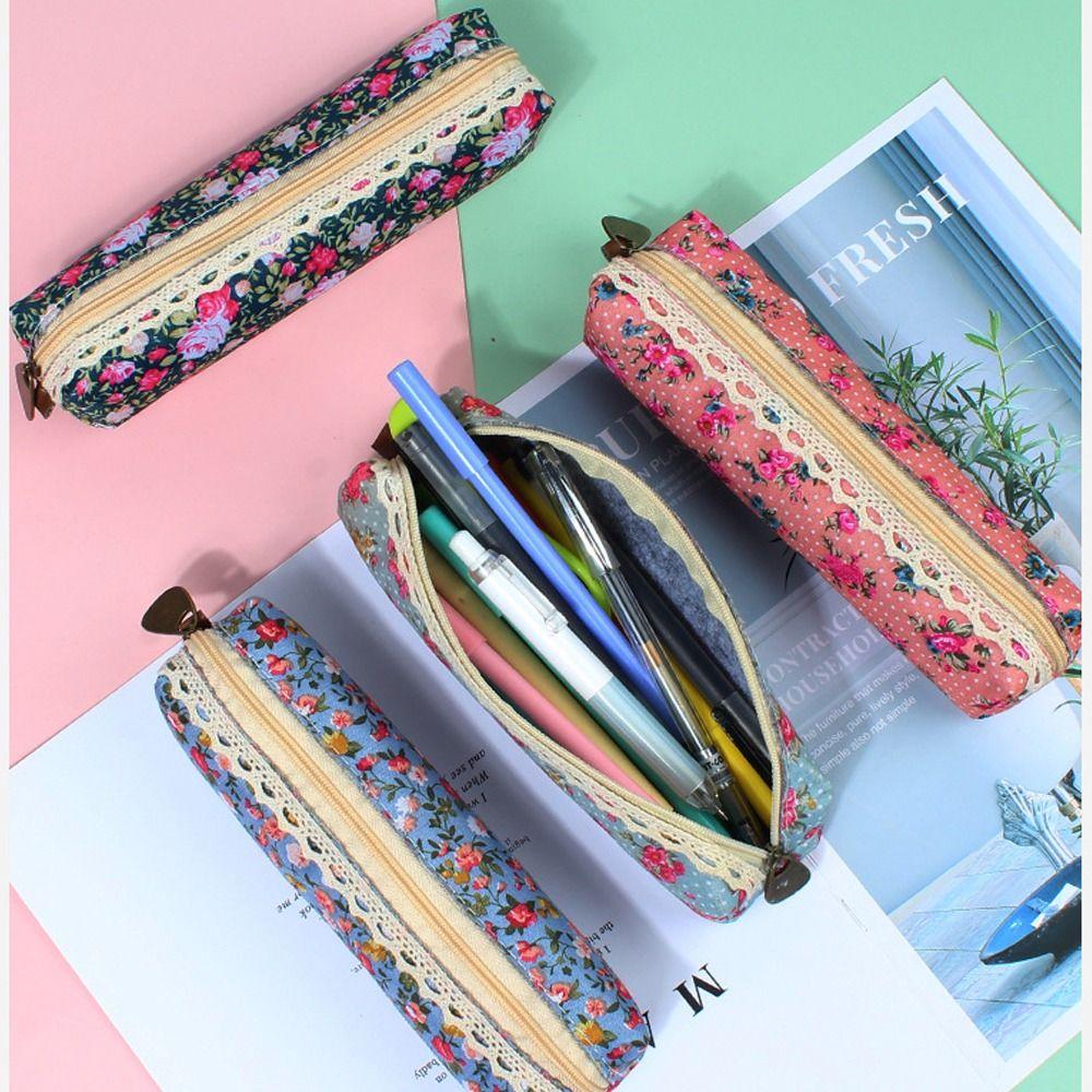 Large Capacity Lace Pencil Bags Soft Cosmetic Bag Cute Small Flower Pencil Case