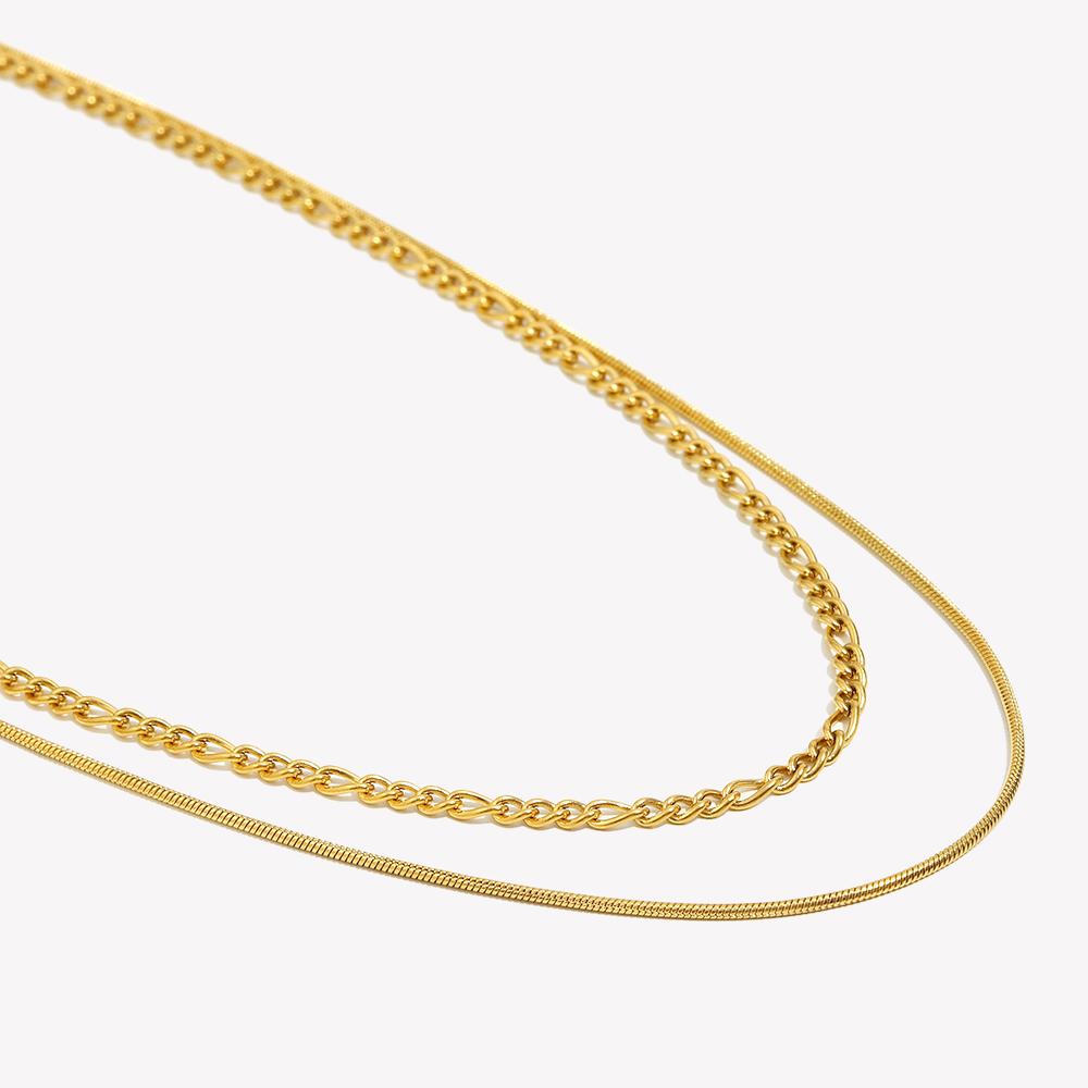 E.B.belle Double Layer Figaro Chain Snake Chain Necklace 18K Gold Plated Accessories Waterproof Stainless Steel Women's Chain