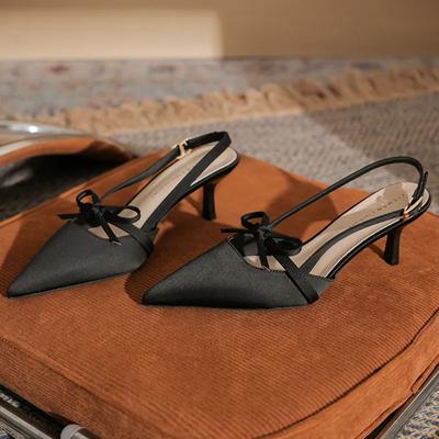 Модные роскошные атласные туфли с острым носком на высоком каблуке, женские модные туфли с бантом, закрытый носок, тонкий каблук 6 см, женские босоножки с ремешком сзади, туфли для вечеринки