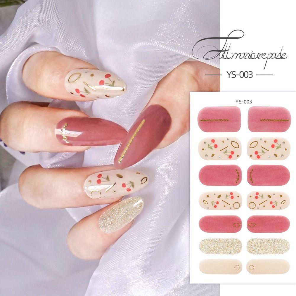Наклейки для ногтей с полуотвержденным гелем с полным покрытием, 14 полосок, блестящие наклейки для дизайна ногтей, изготовление дизайна ногтей своими руками