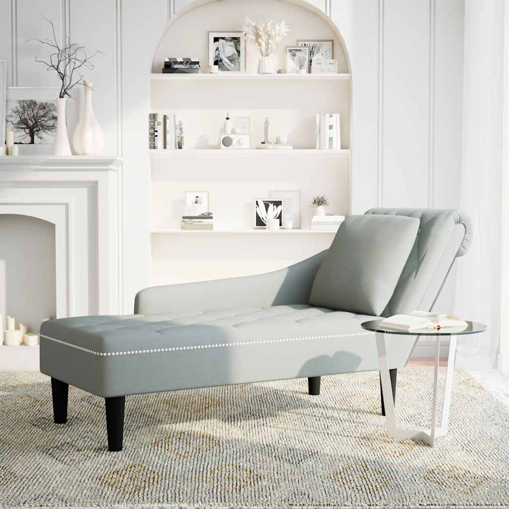 Chaise Longue with Cushion and Right Armrest Light Grey Velvet