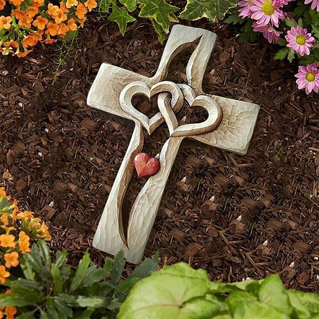 Carved Wooden Cross Intertwined Hearts Wall Hanging Hand Carved Wood Cross