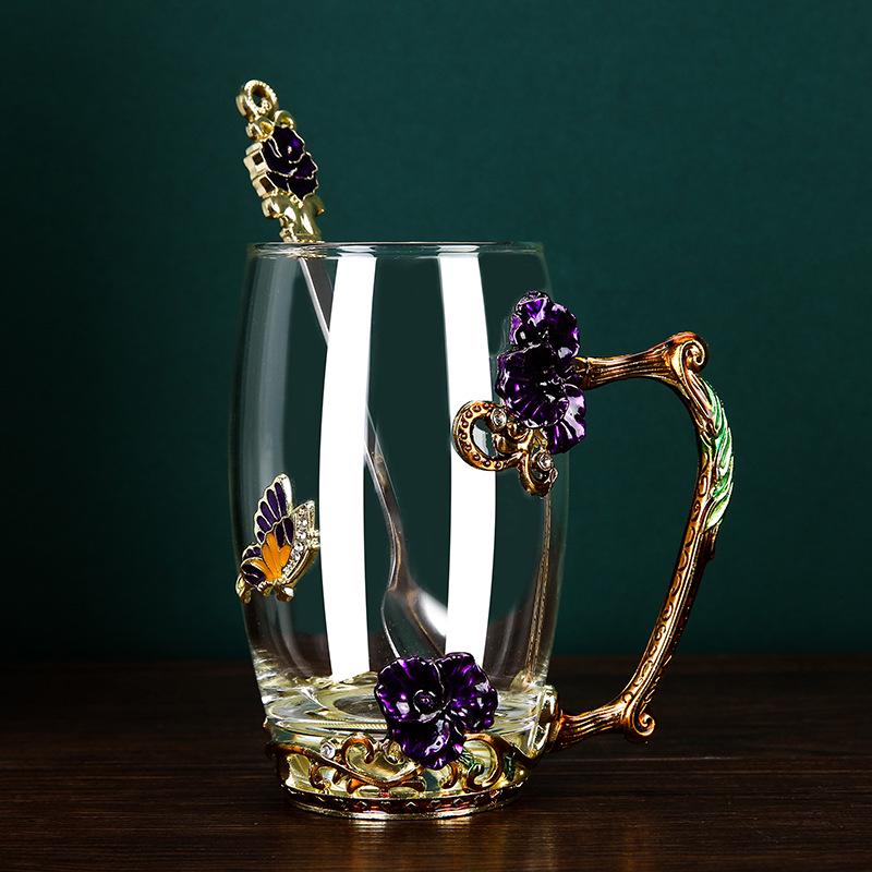 Креативный набор стеклянных чашек для кофе и молока цвета эмали для гостиной