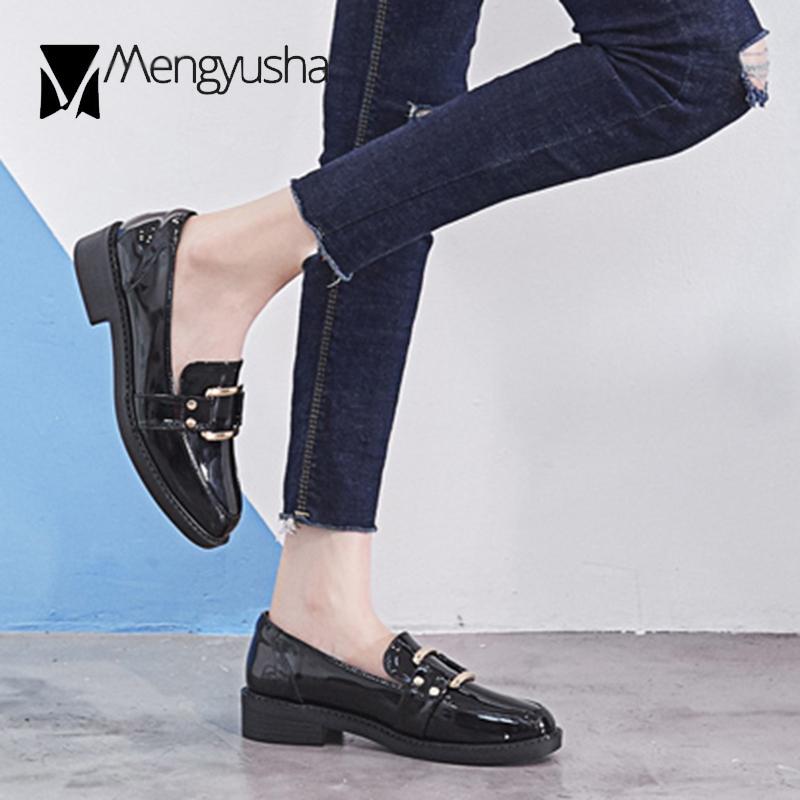 Мода 4-стиль бант/металлические букле мокасины женские балетки британские лакированные кожаные туфли женские эспадрильи на толстом каблуке 2024